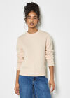 Pearl Embellished Ribbed Knit Jumper, Stone, large