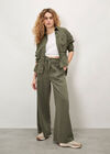 Paper Bag Waist Wide Leg Trousers, Khaki, large