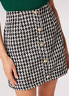 Dogtooth Buttoned Mini Skirt, Black, large