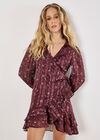 Constellation Ruffle Wrap Satin Mini Dress, Burgundy, large