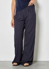 Pinstripe Linen Blend Wide-Leg Trousers, Navy, large