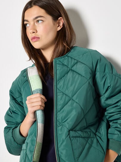 Reversible Check Fleece Quilted Jacket