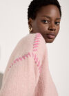 Blanket Stitch Chunky Knit Jumper, Pink, large