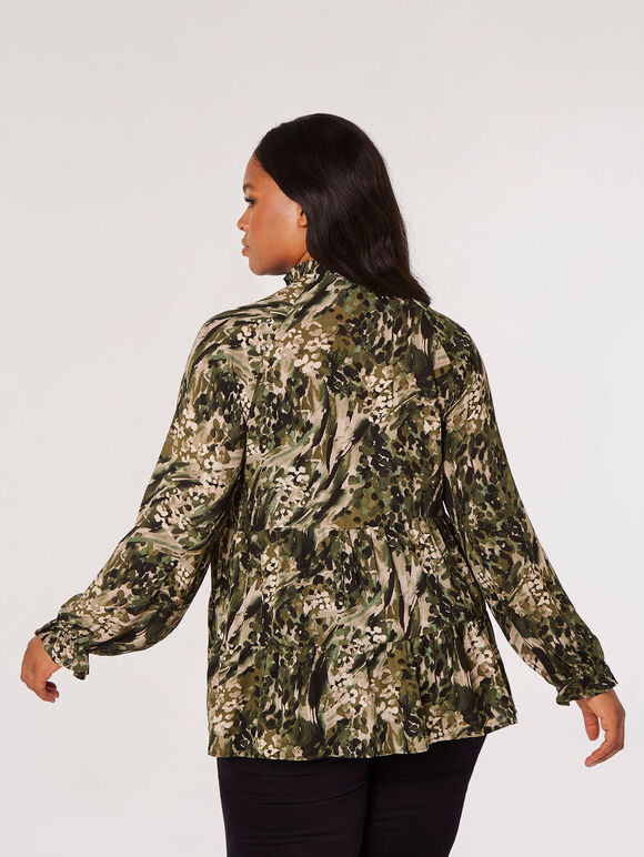 Curve Meadow Textured Tiered Top , Khaki, large