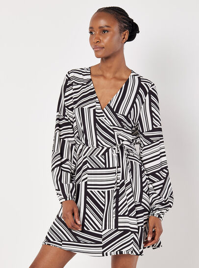 Mixed Stripes Mini Wrap Dress