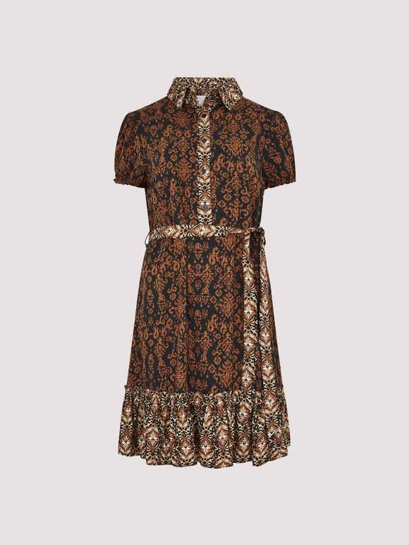 Ikat Tile Shirt Mini Dress, Rust, large