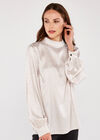Jacquard Lines High Neck Long Sleeve Top, Light Grey / Silver, large