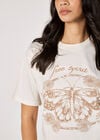 Free Spirit Embroidered Butterfly T-Shirt, Cream, large