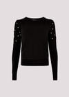 Pearl Embellished Fine Knit Jumper, Black, large