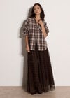 Check Print Oversized Shirt, Brown, large