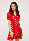 Watercolour Spot Ruffle Dress, Red, large