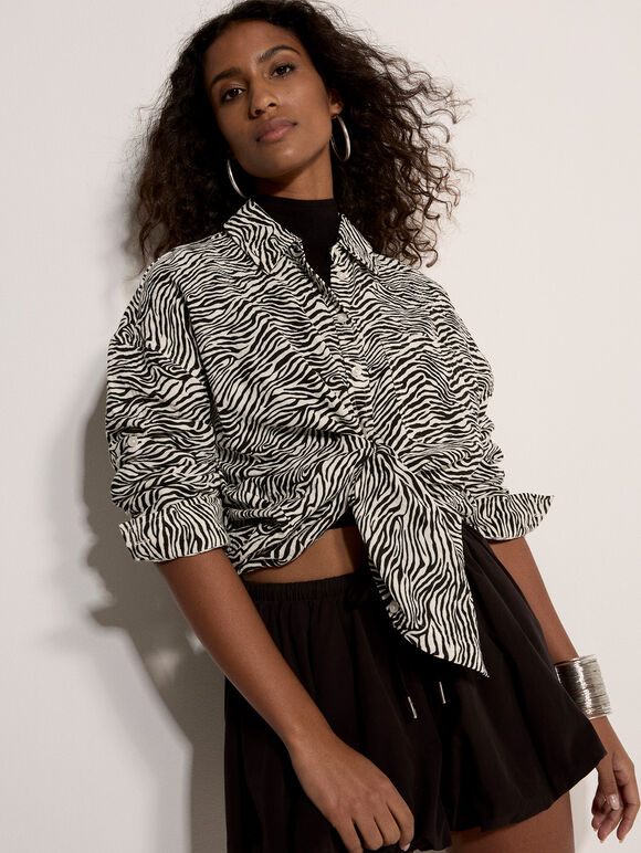 Zebra Print Oversized Shirt, Black, large