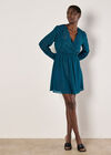 Chevron Shimmer Wrap Mini Dress, Teal, large