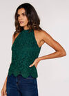 Lace Halter Neck Top, Green, large