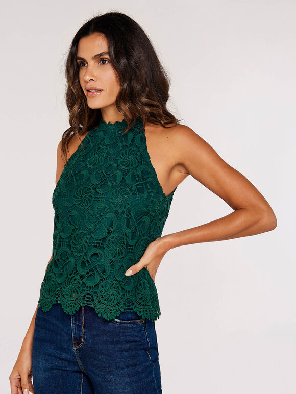 Lace Halter Neck Top, Green, large