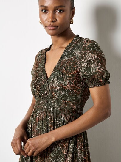 Peacock Feather Print Maxi Dress