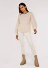 Aran Knit Pom Pom Jumper, Stone, large