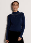 Rhinestone Gem Embellished Jumper, Navy, large