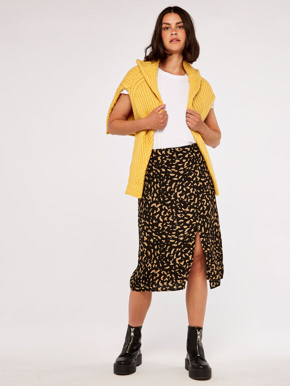 Brush Spot Wrap Skirt, Black, large