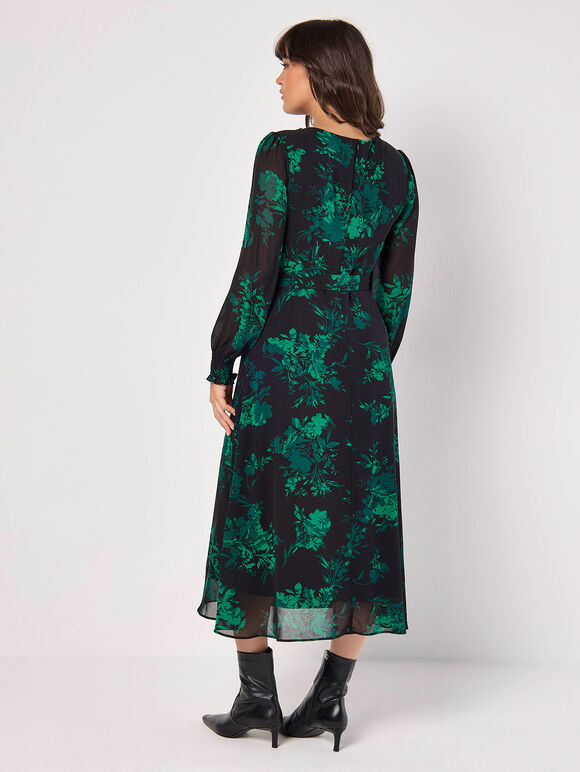 Silhouette Floral Chiffon Midaxi Dress, Green, large