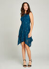 Sequin Lace Hanky Hem Skater Dress, Teal, large