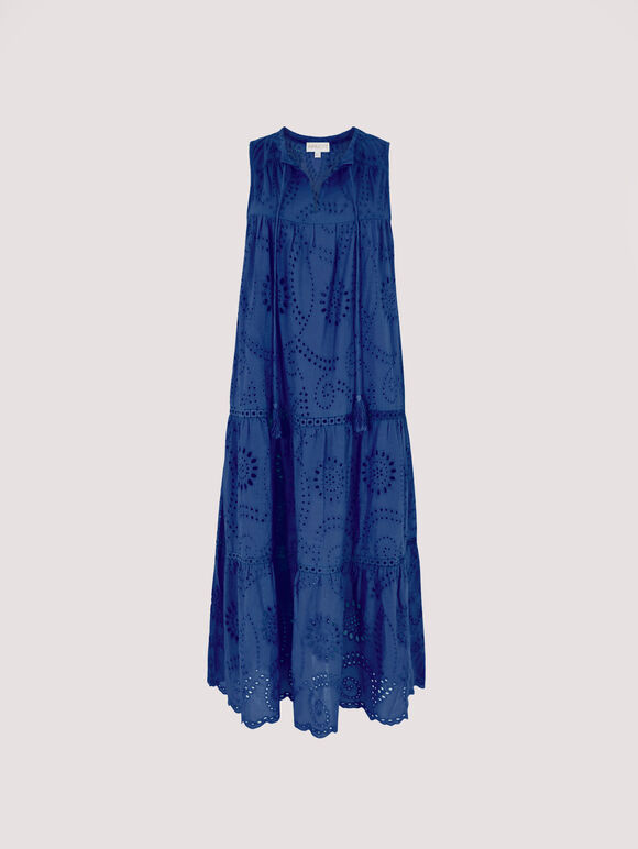Tassel Broderie Midaxi Dress, Blue, large