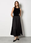 Velvet Sequin Bodice Midi Dress, Black, large