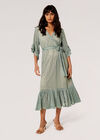 Lace Ruffle Wrap Midi Dress, Mint, large