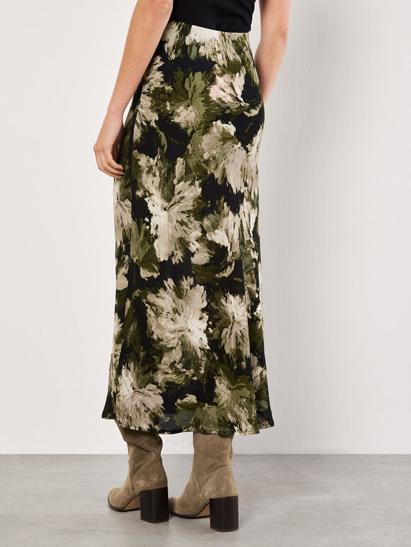 Painterly Floral Slip Maxi Skirt, Khaki, large