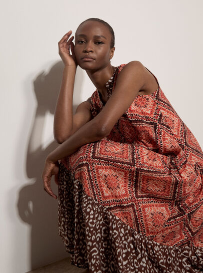 Geometric Patchwork Tiered Midi Dress