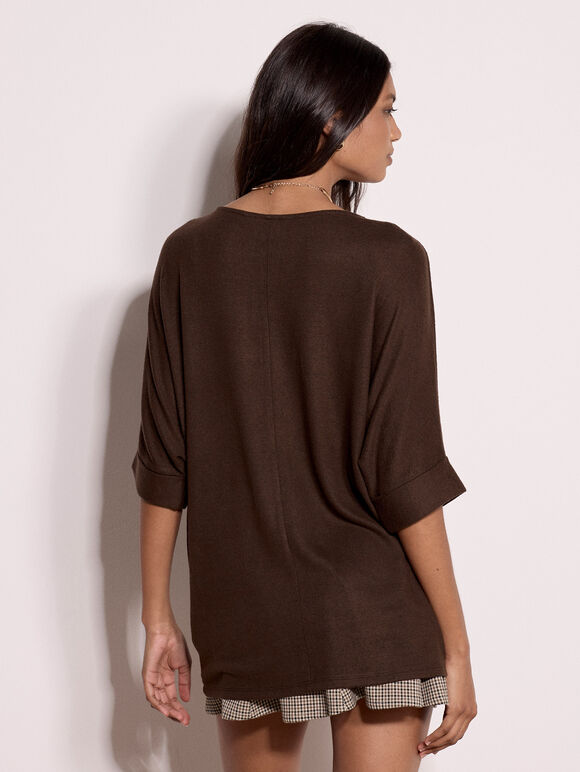 Soft Touch Batwing Top, Brown, large