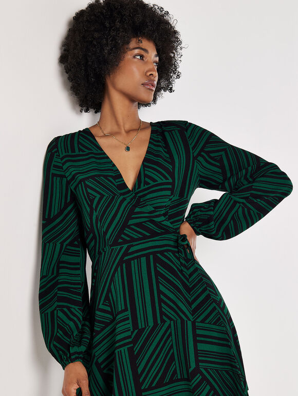Mixed Stripes Mini Wrap Dress, Green, large