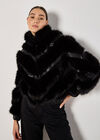 Faux Leather Chevron Fur Jacket, Black, large
