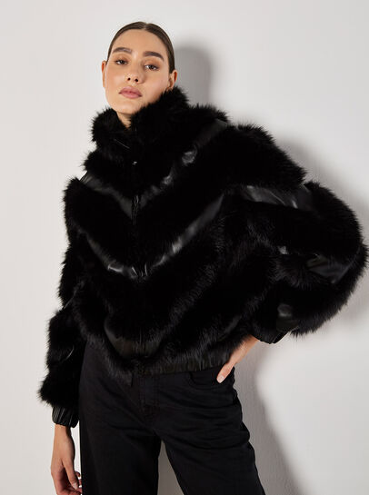 Faux Leather Chevron Fur Jacket