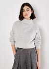 Cable Knit Roll Neck Jumper, Grey, large