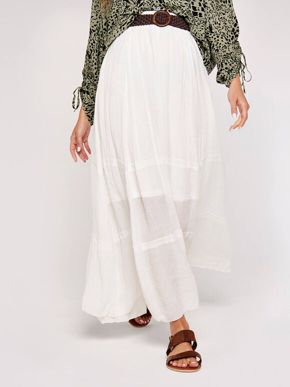 Slub Shimmer Maxi Skirt, White, large