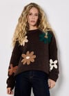 Embroidered Flower Jumper, Brown, large