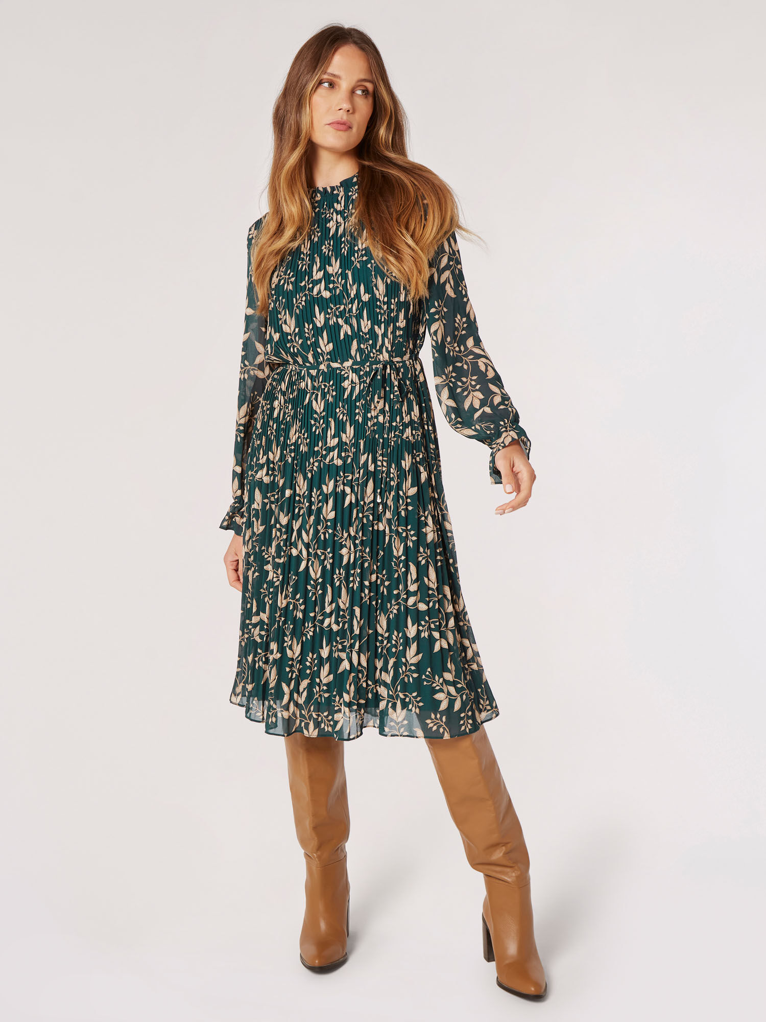Green chiffon midi dress discount