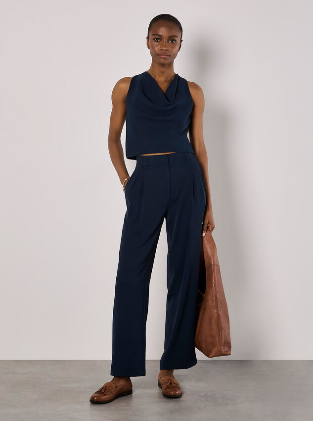 Soft Twill Wide Leg Trousers, Navy, large