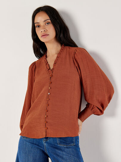 Ruffle Neck Textured Blouse