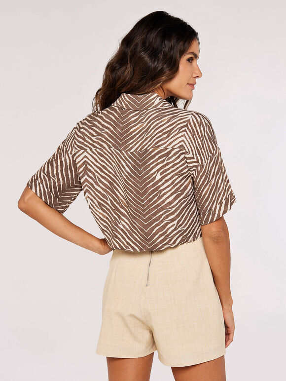 Zebra Tie Waist Top, Brown, large