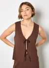 Pointelle Knit Waistcoat, Brown, large