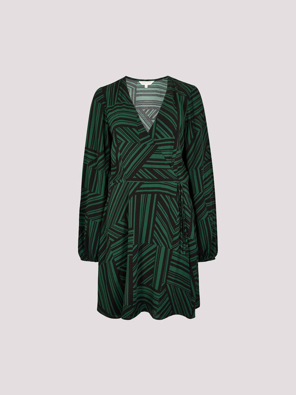 Mixed Stripes Mini Wrap Dress, Green, large