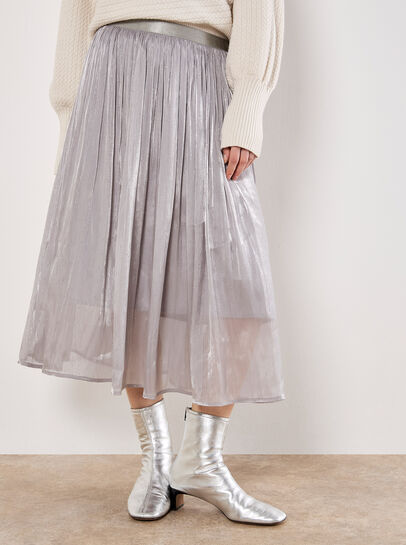 Stud Metallic Shimmer Mesh Midi Skirt