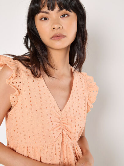 Cotton Broderie Ruffle Shoulder Top