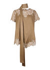 Lace Insert Satin Scarf Top, Gold, large