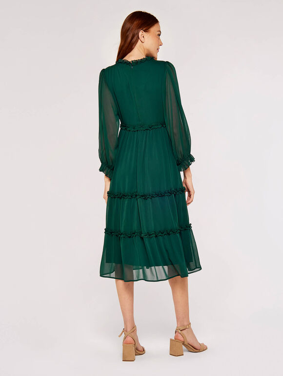 Crinkle Ruffle Midi Dress, Green, large