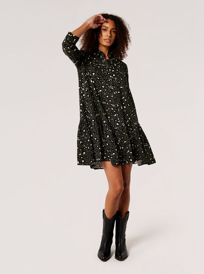 Leopard Print Swing Shirt Mini Dress