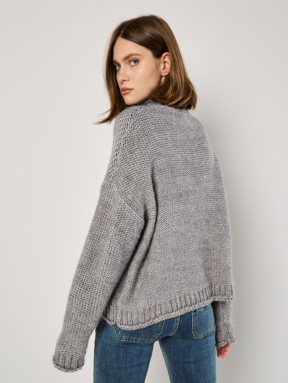 Oversized Chunky Knit Jumper, Grey, large