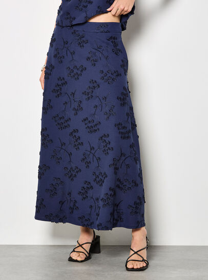 Embroidered Floral Linen Blend Midaxi Skirt